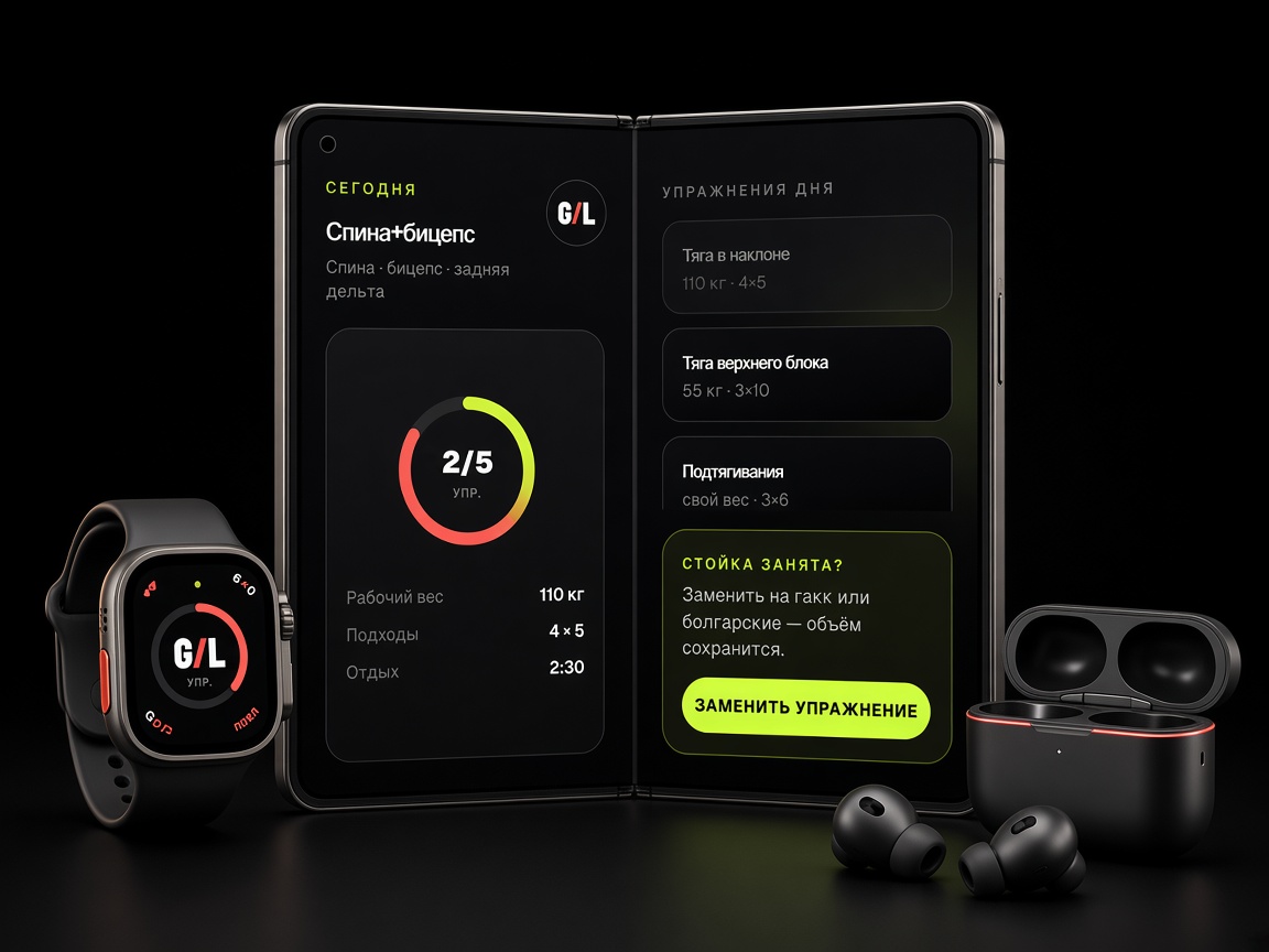 Gym Lessons на складном телефоне, часах и наушниках — тренировка 2 из 5