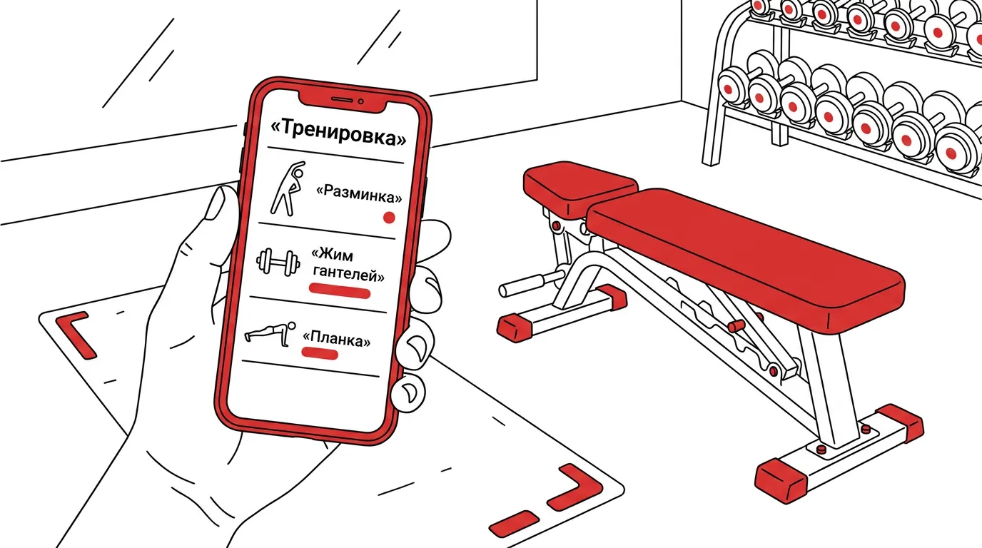 Телефон с планом тренировки на сегодня